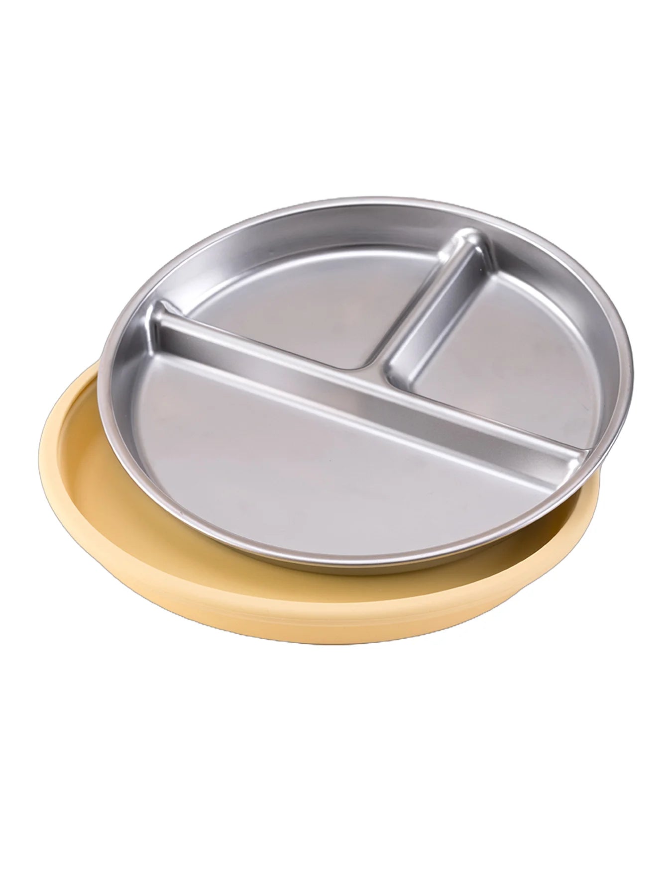 Assiette en acier inoxydable avec ventouse