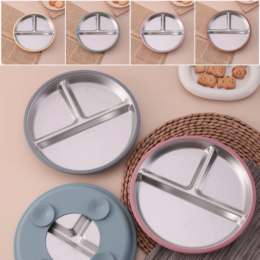 Assiette en acier inoxydable avec ventouse