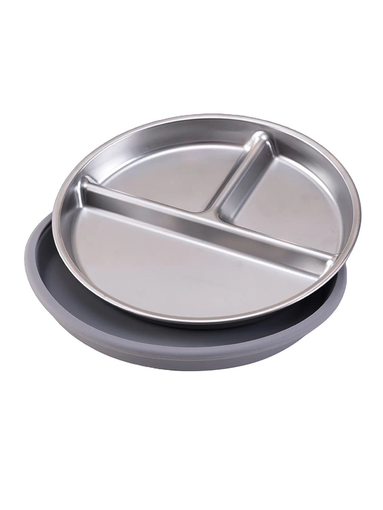 Assiette en acier inoxydable avec ventouse